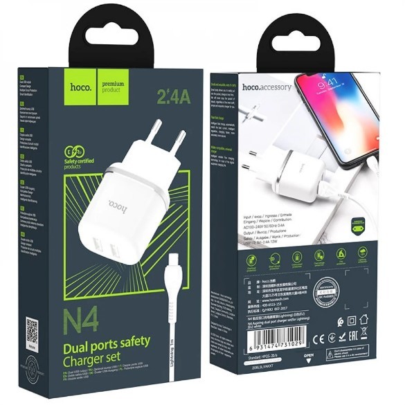 СЗУ Hoco N4 Aspiring USB to Lightning 2USB 2.4A EU-0