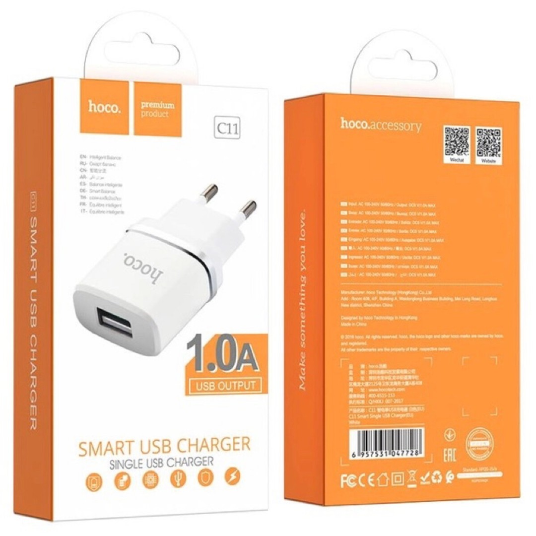 Мережевий ЗП Hoco C11 Advantage  Lightning  (Білий)-0