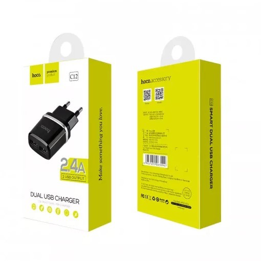 СЗУ HOCO C12 Smart 2USB/2,4A Black-0
