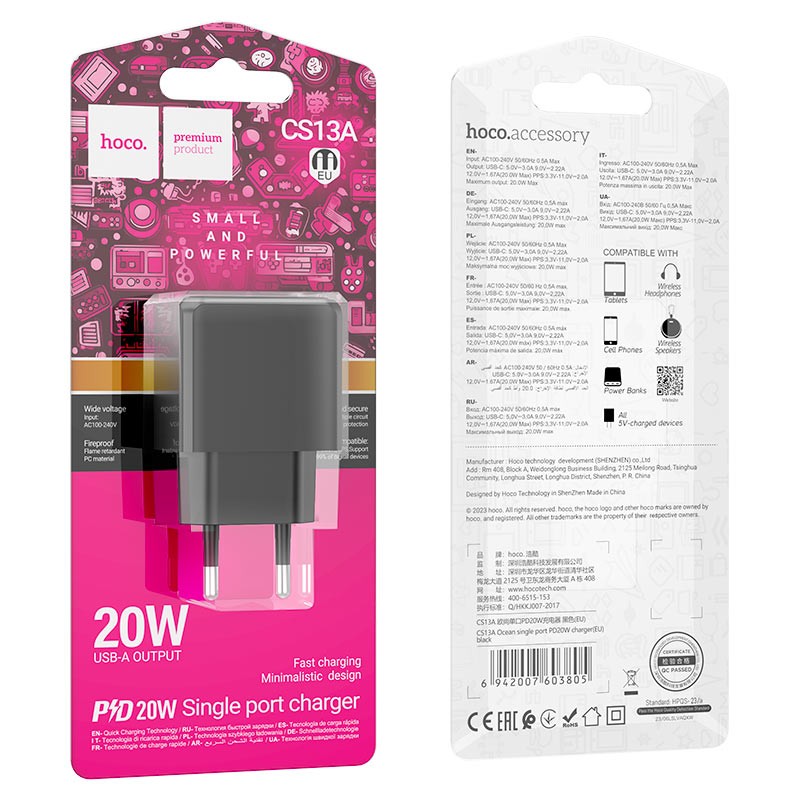 Адаптер мережевий Hoco CS13A Ocean PD20W чорний-0