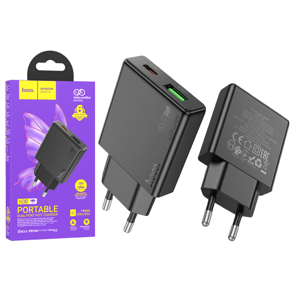 Мережевий адаптер HOCO N38 Delgado dual port PD20W (USB+Type-C)-0
