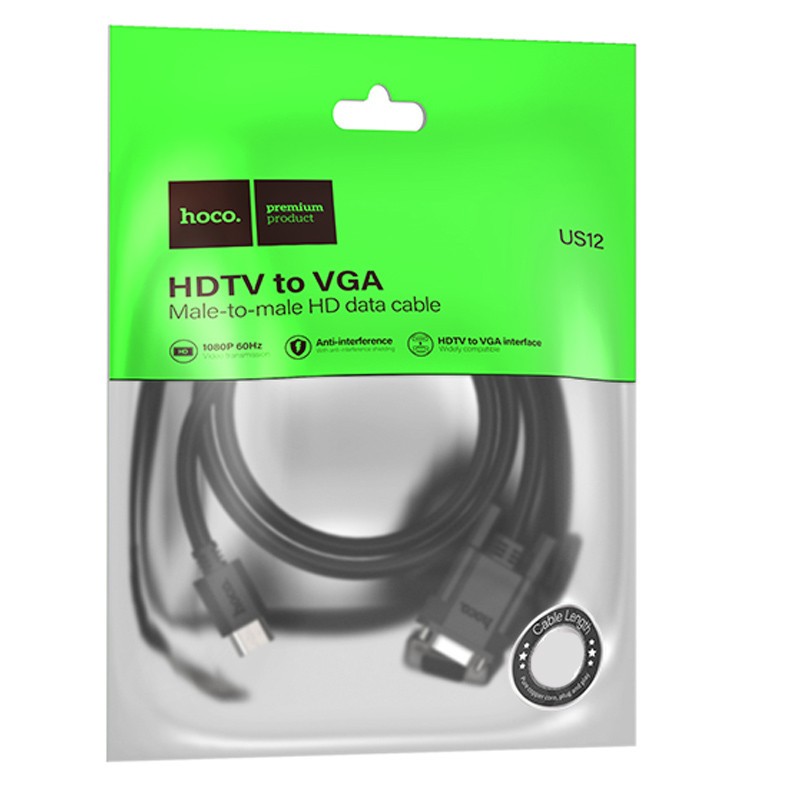 Дата кабель Hoco US12 HDTV male to VGA male HD (1m) (Black)-2