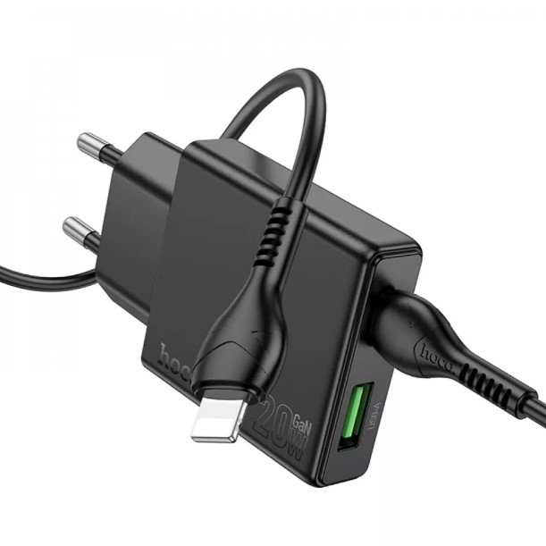 Мережевий адаптер HOCO N38 Type-C to Lightning PD20W (USB+Type-C) чорний-2