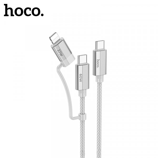 Кабель HOCO U134 Primero 2-in-1 charging data cable Type-C to Type-C/iP 3A/1.2m Gray-1