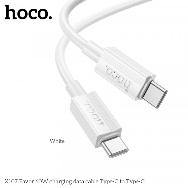 Кабель Hoco X107 Favor 60W charging data cable Type-C to Type-C 1m White-1
