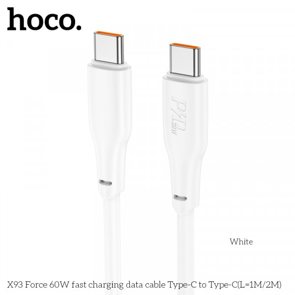 Кабель HOCO X93 Force 60W fast charging data cable Type-C to Type-C 1m. White-1