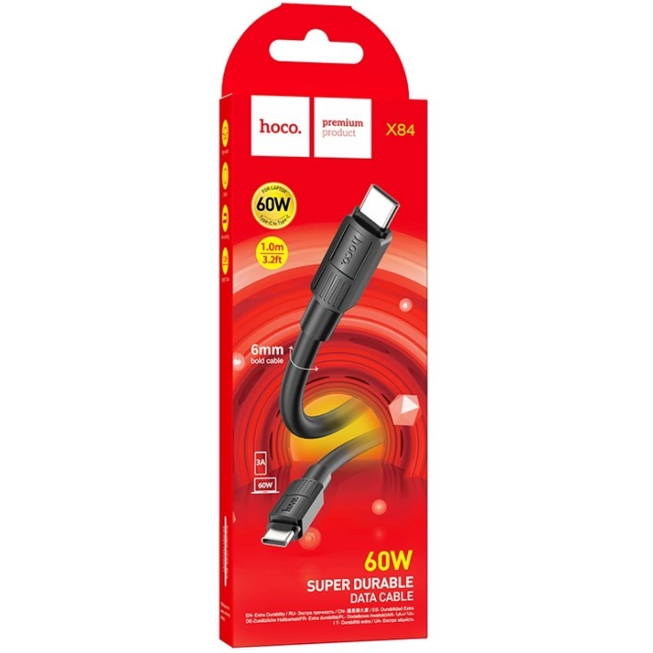 Кабель HOCO X84 60W Type-C to Type-C 1m (black)-0
