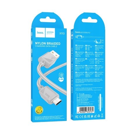 Кабель Micro USB  2.4A (1m) Hoco X113 Сірий-0