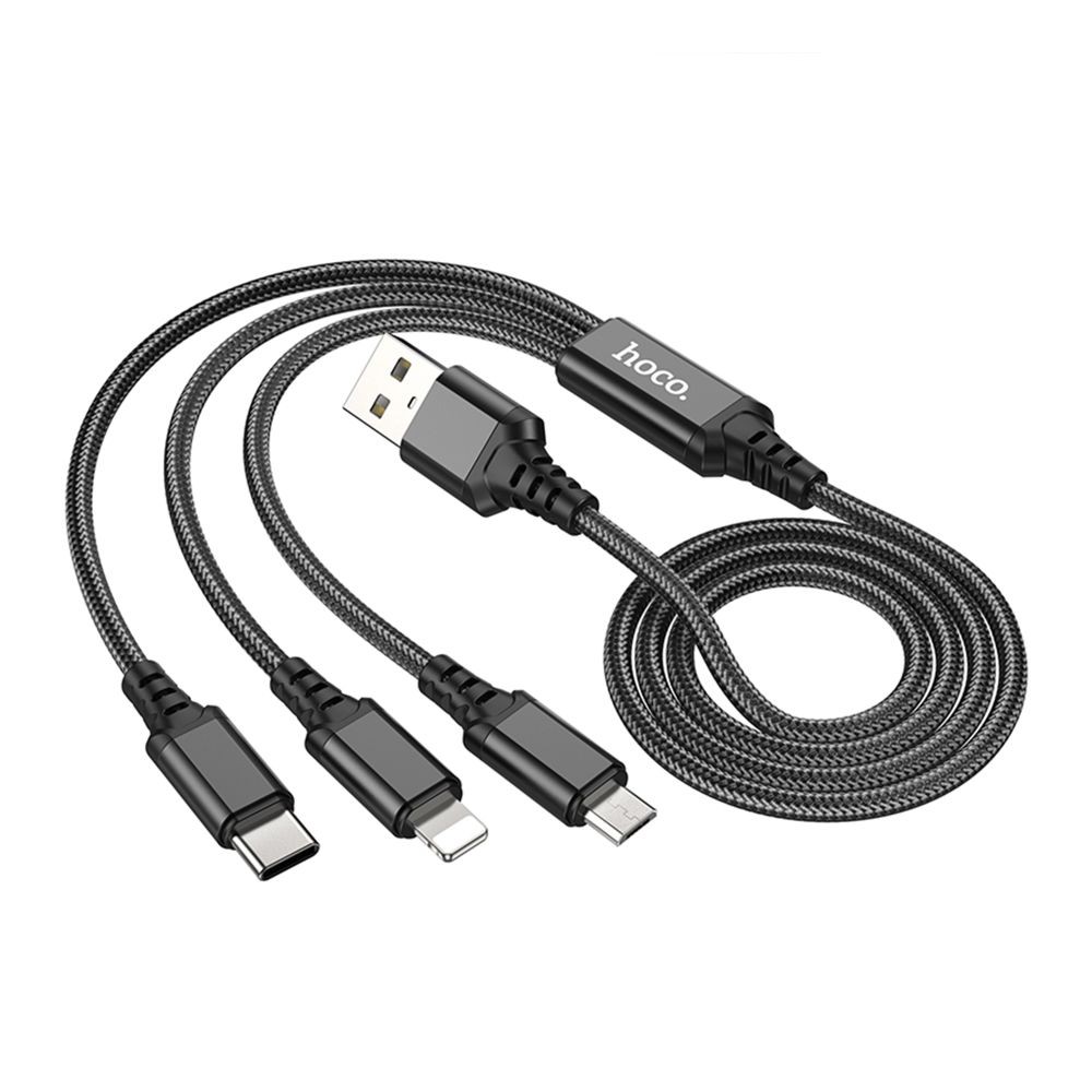 Зарядний шнур Hoco X76 3in1 Type-C+Lightning+Micro (Чорний)-3