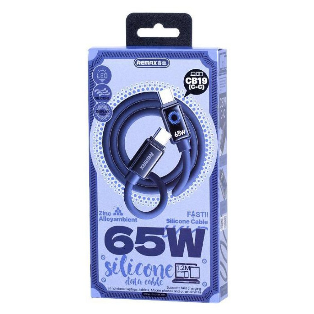 Кабель Remax CB19 Illumine  Zinc Alloy Ambient Light Type-C to Type-C 65W 1.2 m (Чорний)-0