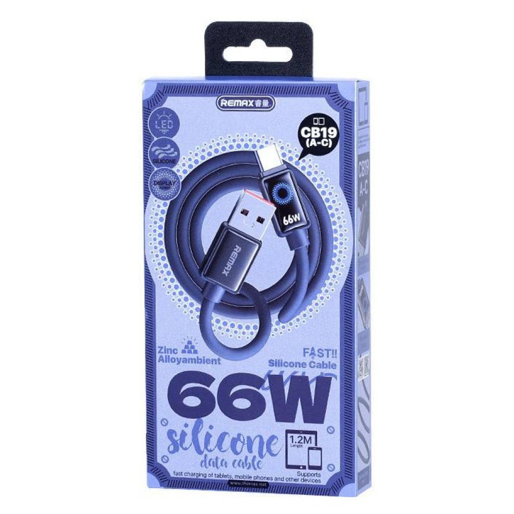 Кабель Remax CB19 Illumine  Zinc Alloy Ambient Light Type-C 66W 1.2 m (Чорний)-0