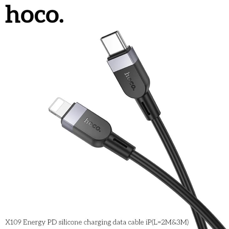Кабель Hoco X109 Silicone 2 метри для Type-C to lightning 27W (Чорний)-1