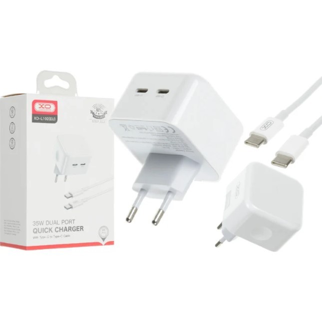 Зарядний пристрій XO L102 EU Dual type-C port 35W Type-C to Type-C (Білий)-0