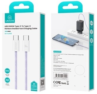 Кабель Usams U86 Type-C to Type-C PD 60W 5A 1.2m (Purple)-0