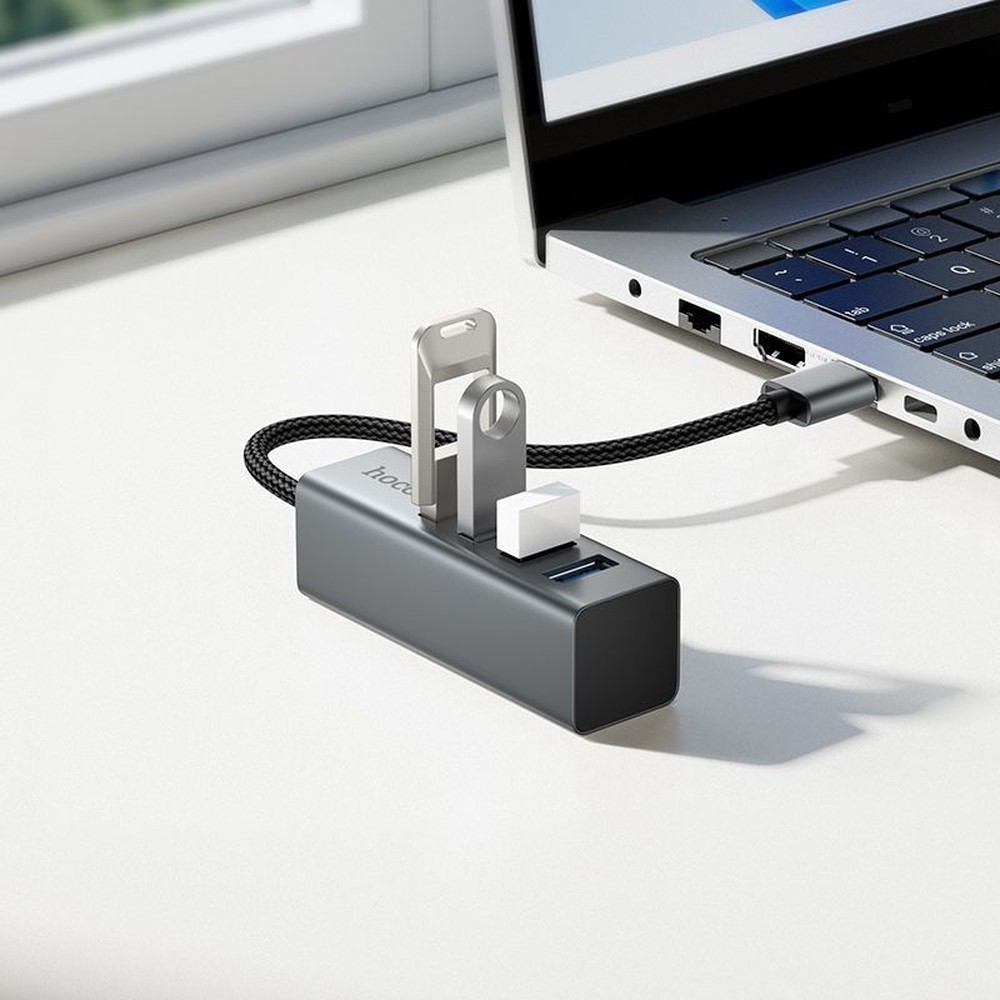 USB-хаб Hoco HB1B 4-in-1 converter(USB to USB3.0*4) Gray-2