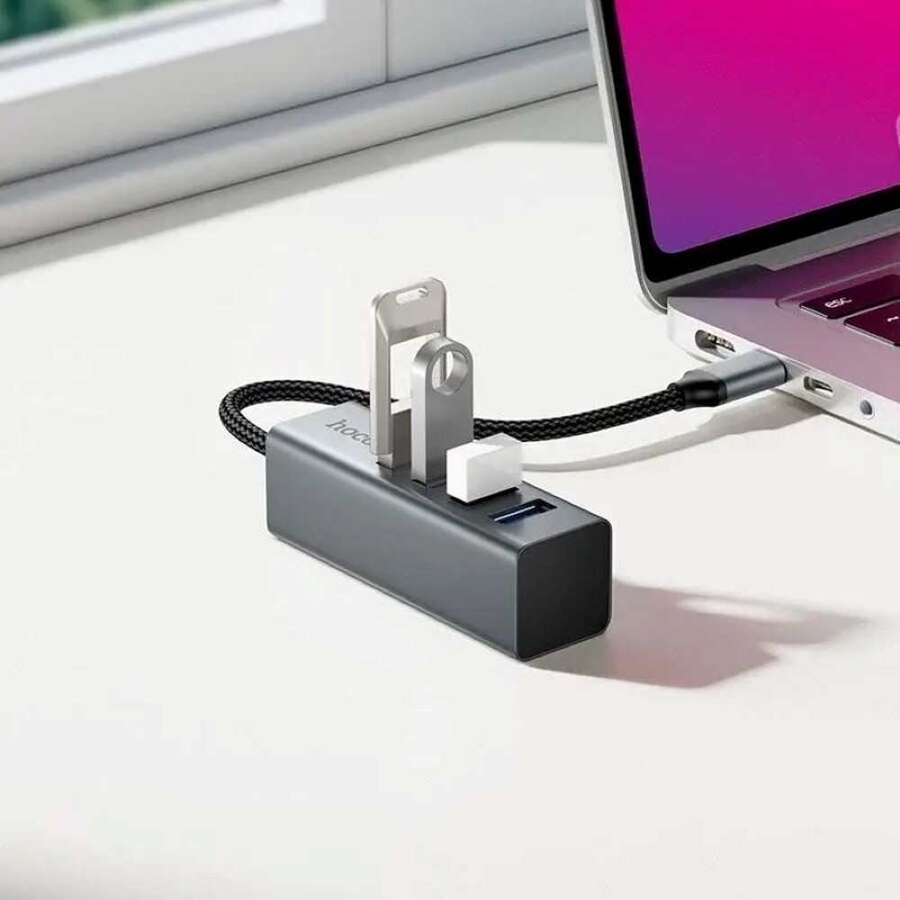 USB-хаб Hoco HB1C 4-in-1 converter(Type-C to USB3.0*4) Gray-2