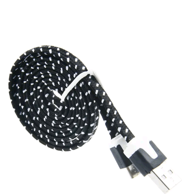 Плаский кабель текстильний USB кабель micro USB чорний-0
