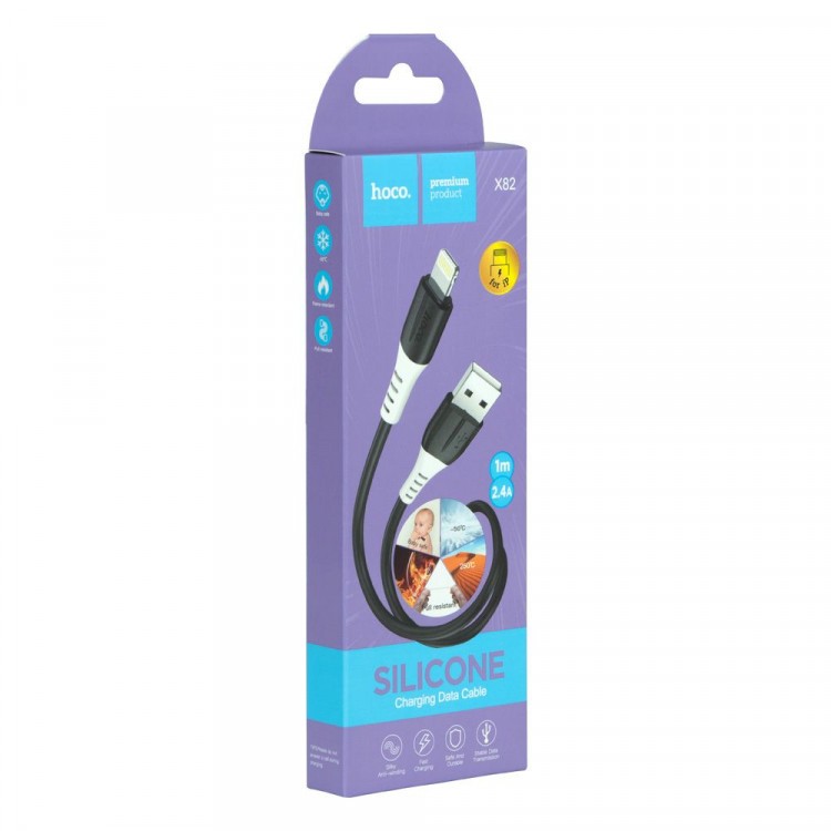 Зарядний шнур Lightning  Hoco X82 Silicone (Чорний)-0