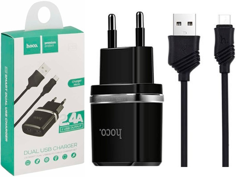 СЗУ HOCO C12 Smart 2USB/2,4A+Micro Black-0