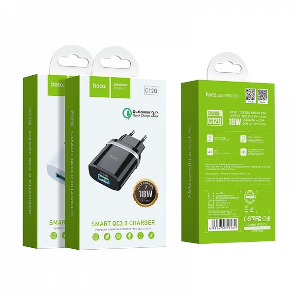 СЗУ HOCO C12Q Smart QC3.0/1USB/3A Black-1