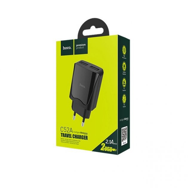 Зарядний пристрій HOCO C52A Authority Power 2USB/2,1A чорний-0