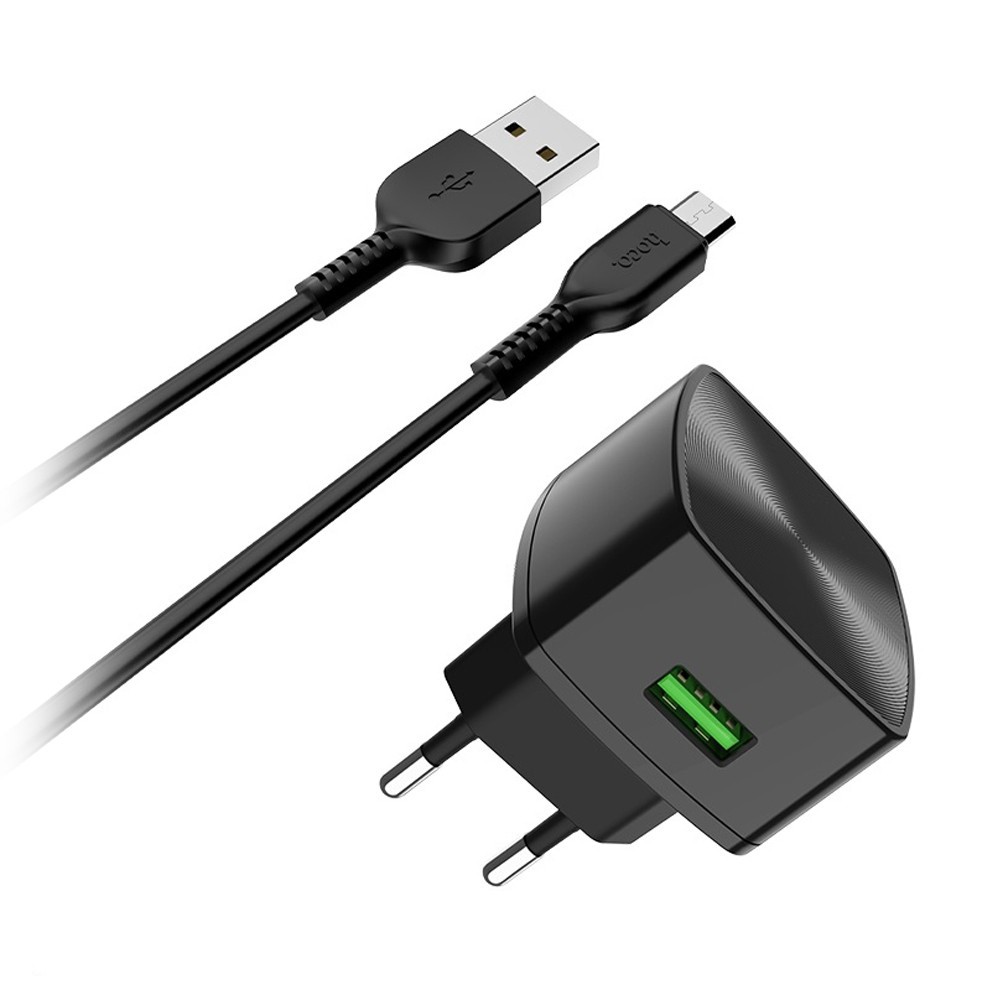 Зарядний пристрій HOCO C70A Cutting-Edge 1USB/3A/QC3.0/MicroUSB-Set чорний-1