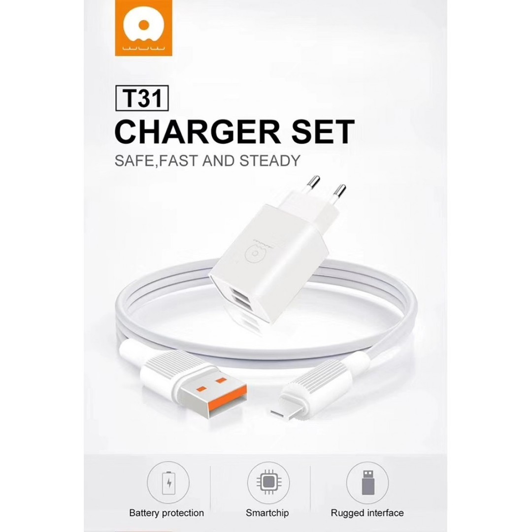 Зарядний пристрій WUW T31 Lightning (2 USB. 2.4A) білий-1