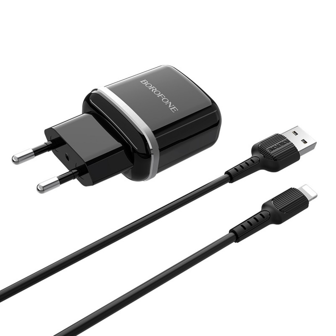 Зарядний пристрій Borofone BA25A Outstanding Lightning 2USB 2.4A чорний-1