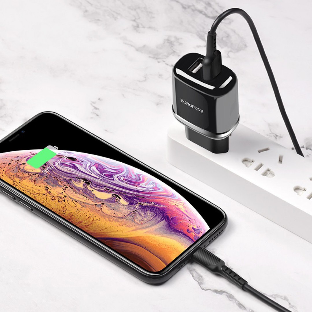 Зарядний пристрій Borofone BA25A Outstanding Lightning 2USB 2.4A чорний-2