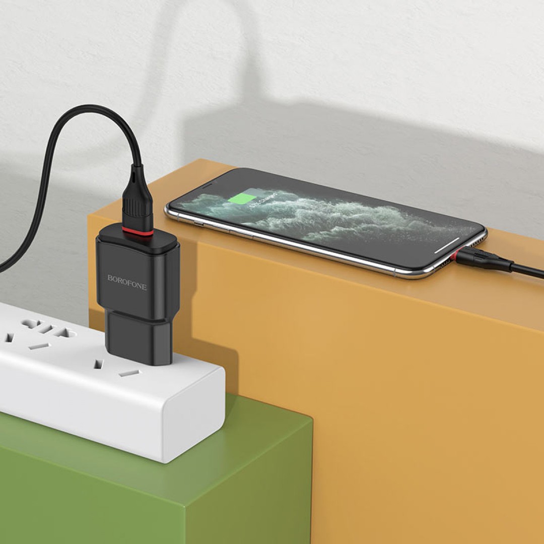 Зарядний пристрій Borofone BA48A Orion single Lightning 1USB 2.1A чорний-1