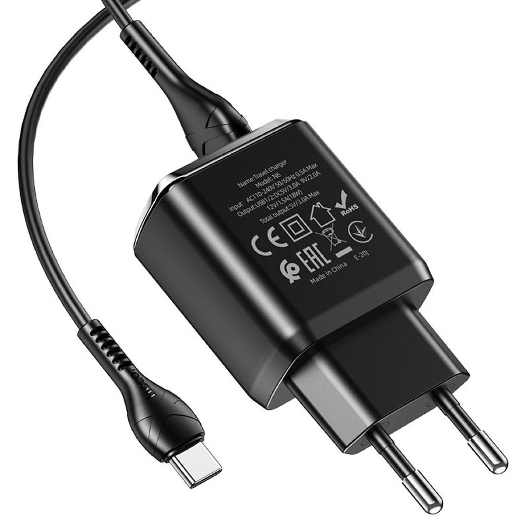 Зарядний пристрій Hoco N6 Charmer 2USB 3A QC3.0 Type-C 18W-1
