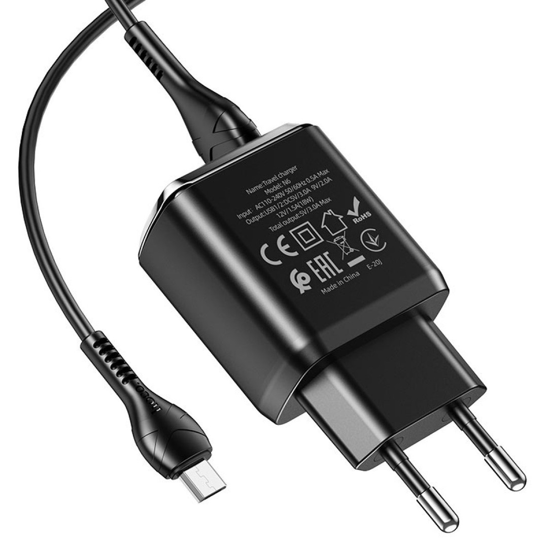 Зарядний пристрій Hoco N6 Charmer 2USB 3A QC3.0 Micro 18W-1