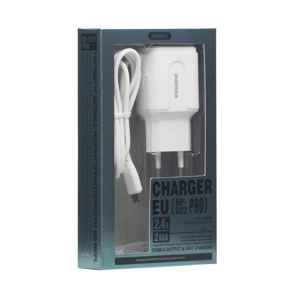 Зарядний пристрій Remax RP-U22 2USB 2.4A Micro White-0
