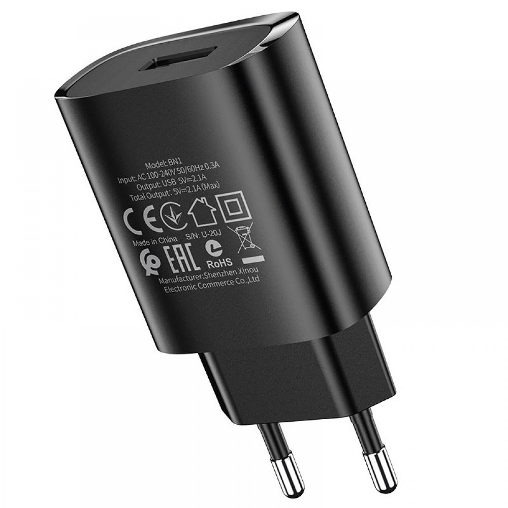 Адаптер Borofone BN1 Innovative 1USB 2.1A чорний-1