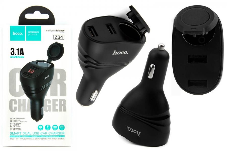АЗУ-адаптер HOCO Z34 (2 USB/3,1A) чорний-0