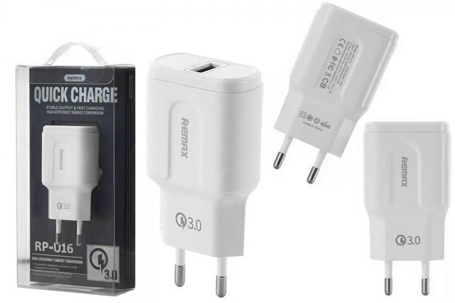 Адаптер REMAX RP-U16-EU (1 USB/3.0A) білий-0