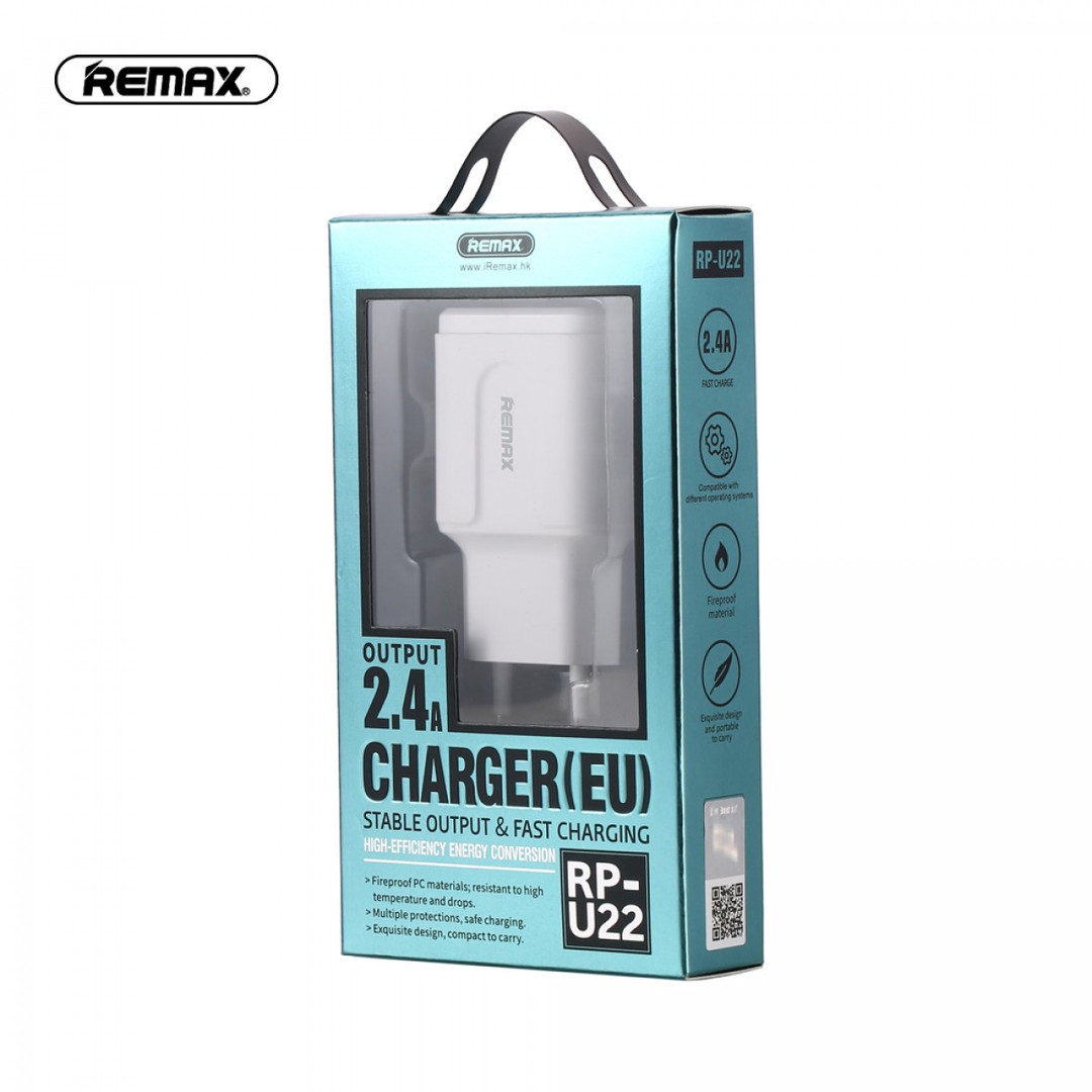 Адаптер мережевий Remax RP-U22 2USB 2.4A білий-0