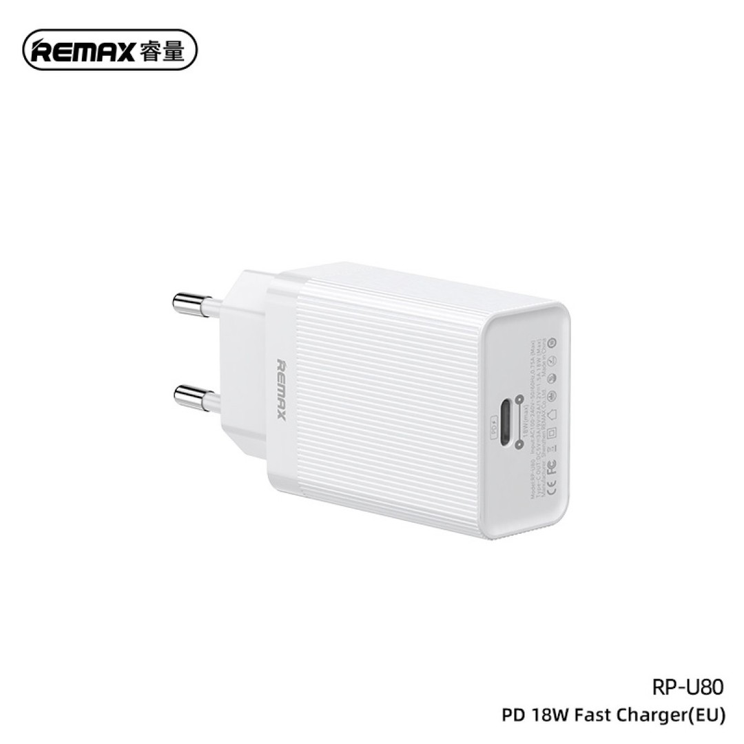 Адаптер мережевий  Remax RP-U80 PD 18W швидка зарядка, білий-1