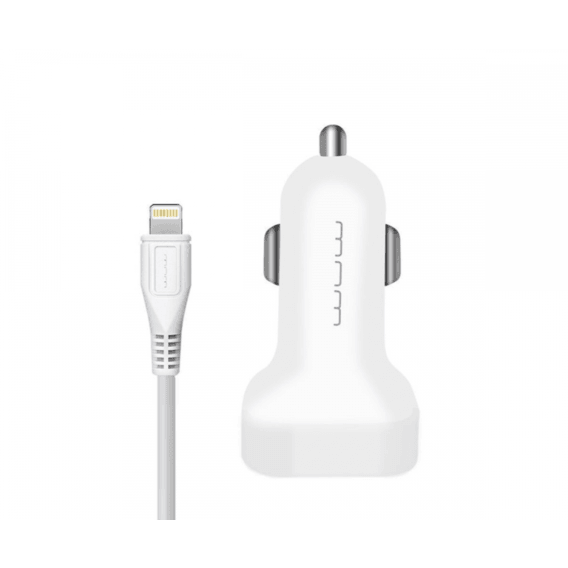 Автомобільний зарядний пристрій WUW T22 2USB 2A with Lightning cable білий-1