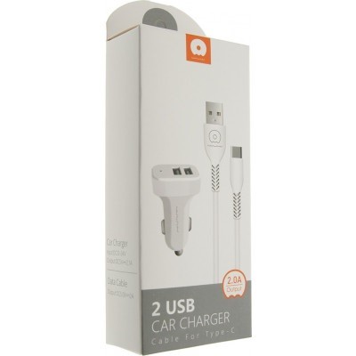 Автомобільний зарядний пристрій WUW T22 2USB 2A with Type-C cable білий-0