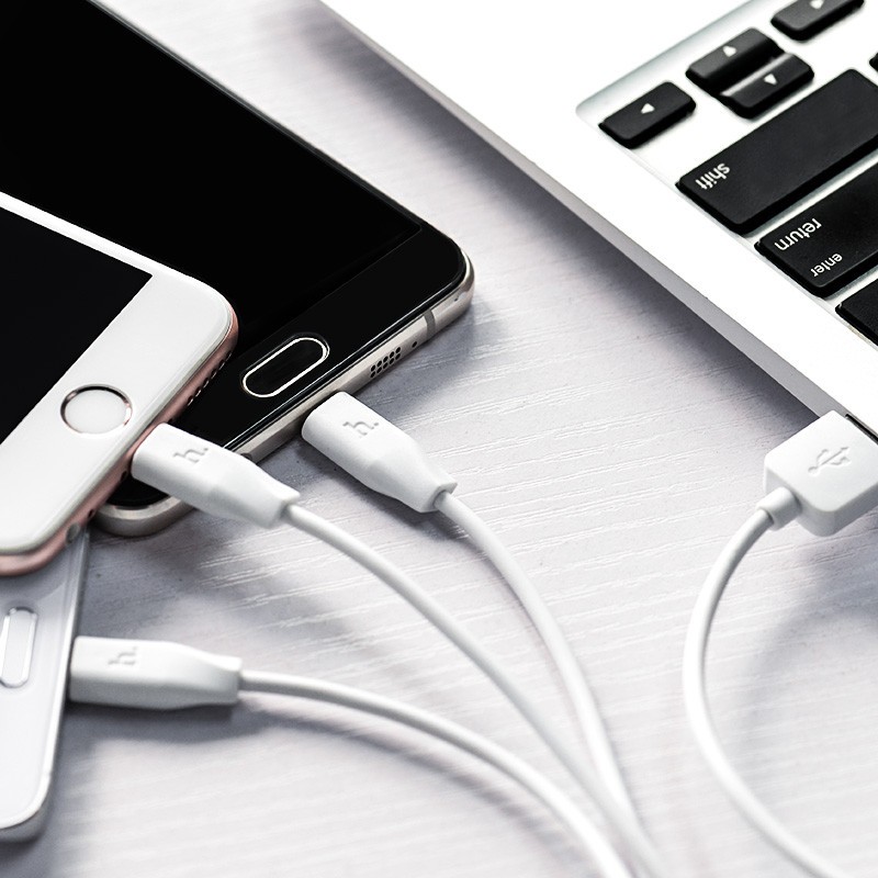 Кабель Hoco X1 Rapid 3in1 (Lightning+Micro USB+Type-C) (1m) (Білий)-1