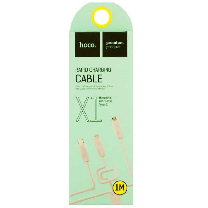 Кабель Hoco X1 Rapid 3in1 (Lightning+Micro USB+Type-C) (1m) (Білий)-2