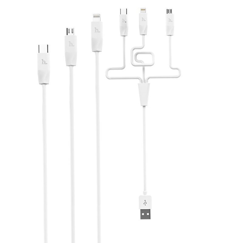 Кабель Hoco X1 Rapid 3in1 (Lightning+Micro USB+Type-C) (1m) (Білий)-0