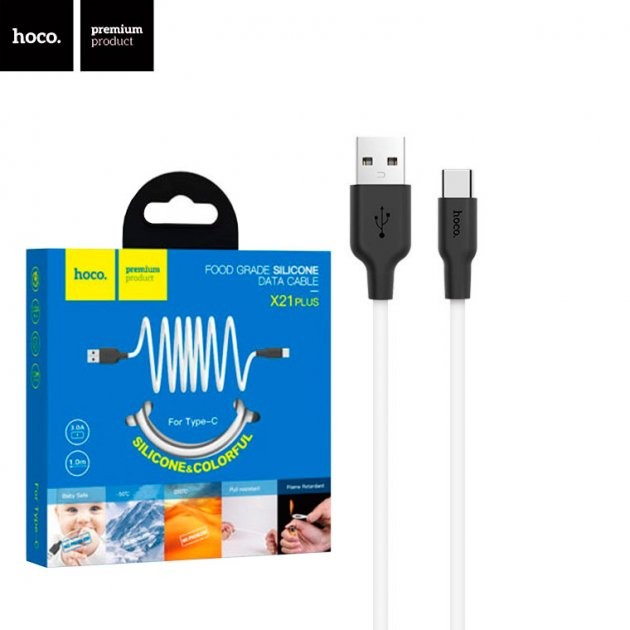 Кабель TYPE-C Hoco X21+ Silicone 1m чорно-білий-0
