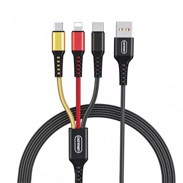 Кабель Denmen D02E 3-in-1 Micro+ Lightning+Type-C-1