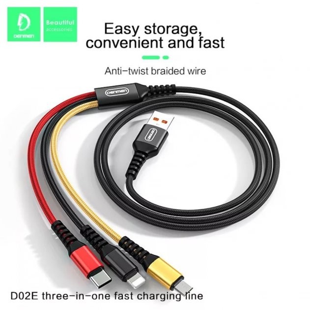 Кабель Denmen D02E 3-in-1 Micro+ Lightning+Type-C-3