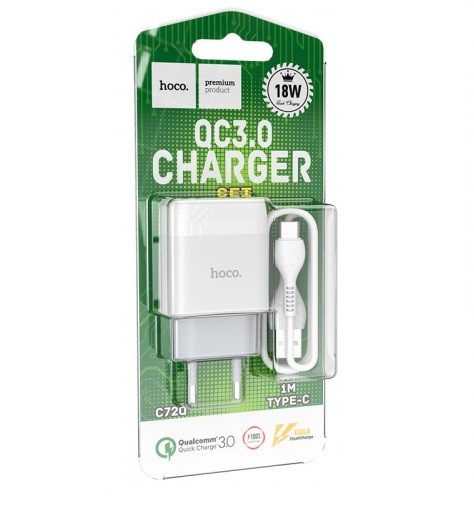 Зарядний пристрій HOCO 2в1 C72Q QC3.0 Type-C (1 USB/3,0A) білий-0
