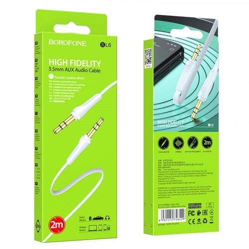 AUX-Кабель BOROFONE BL6 with mic 3.5mm 2m white-0