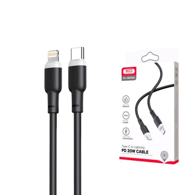 Кабель Type-C to Lightning XO NB208A Liquid Silicone 20W (Чорний)-0