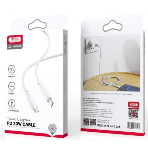 Кабель Type-C to Lightning XO NB208A Liquid Silicone 20W (Білий)-0